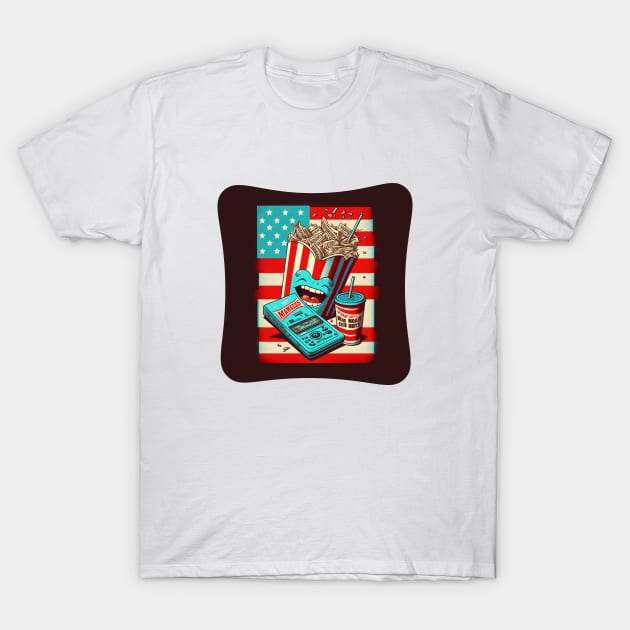 Funny abstract illustration of happy French fries with money and phone on the table T-Shirt by KOTYA